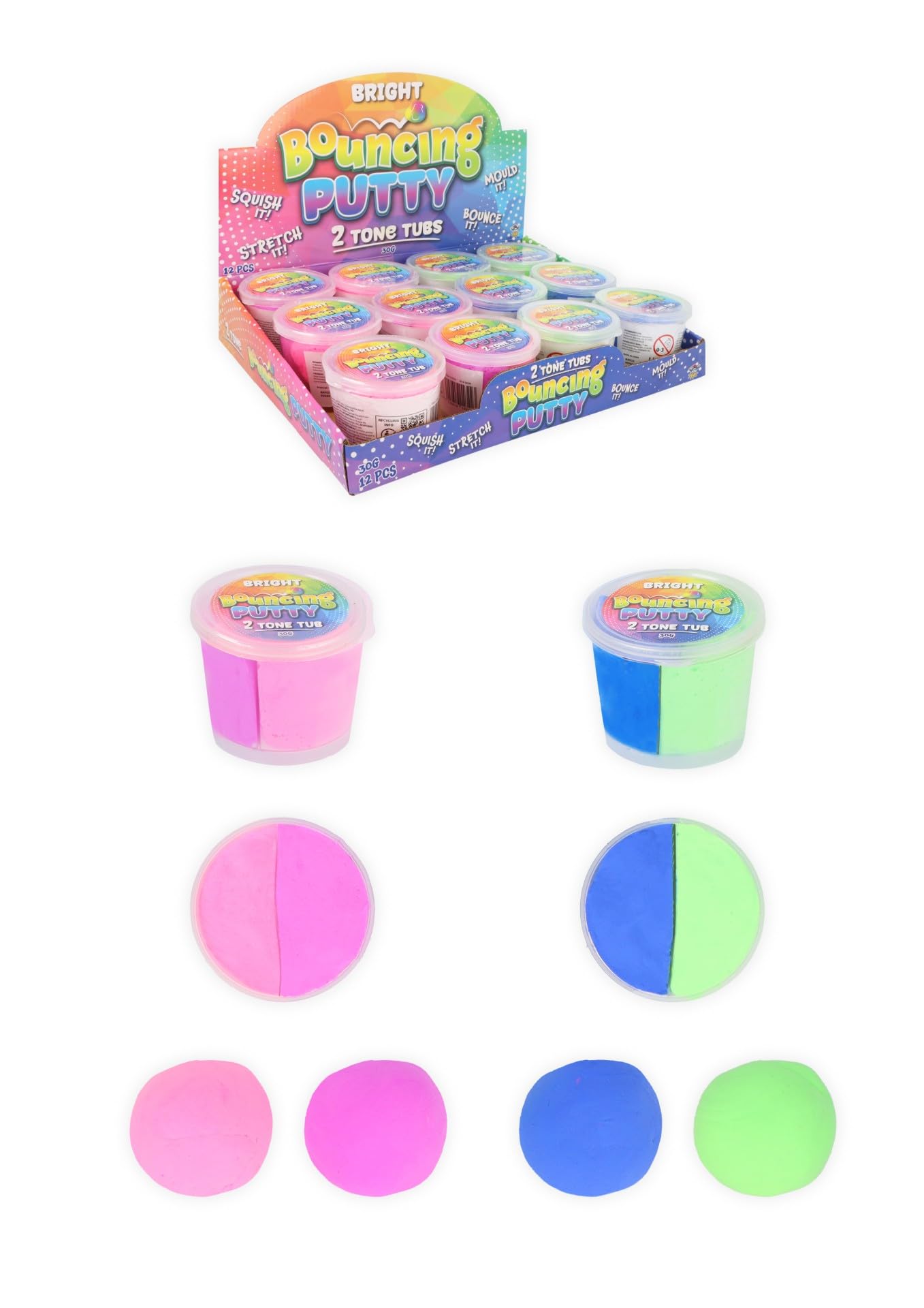 Henbrandt Single Bouncing Putty 2-Tone Tub 60g Squishy Fun Sensory Relief Fidget Bouncy Putty Kids Party Bag Favours Loot Bag Stocking Fillers Lucky Dip Favours for Boys and Girls