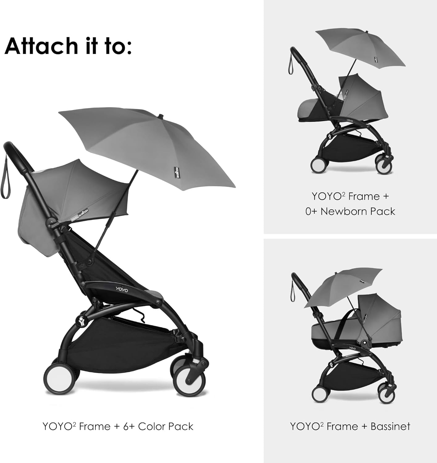 BABYZEN YOYO Parasol, Grey - UPF 50+ Protection - Compatible with The 0+ Newborn Pack, Bassinet, Car Seat & 6+ Color Pack
