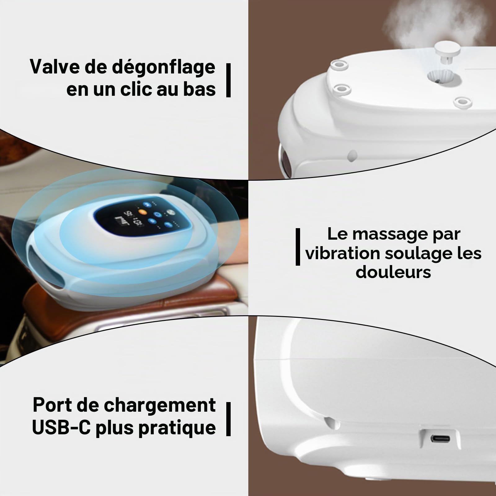 Masseur Électrique pour les Mains, Masseur Électrique avec Chaleur et Compression, Masseur de Main avec 3 Modes et 5 Niveaux Réglables, Cadeaux pour la Famille, Blanc