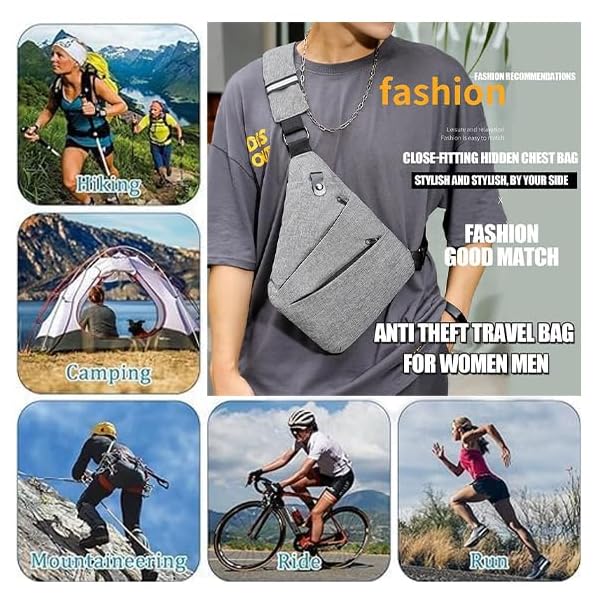 Shoulder Bag Black Grey Left Right Bag Anti-theft Crossbody Sling Bag - Image 7