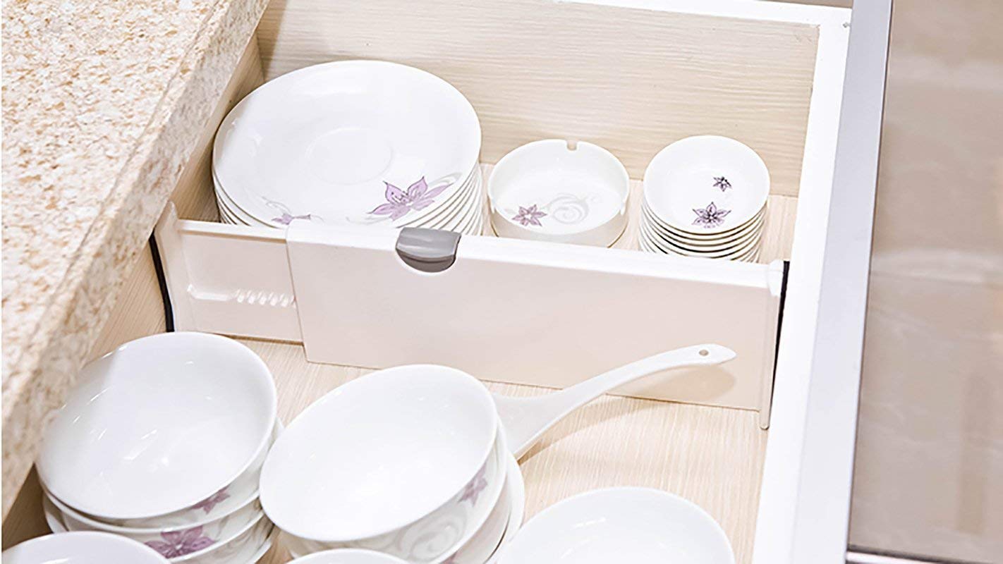 AR Mall 2 Snap Fit Drawer Dividers Kitchen Organizer Universal Silverware Tools Junk Pen