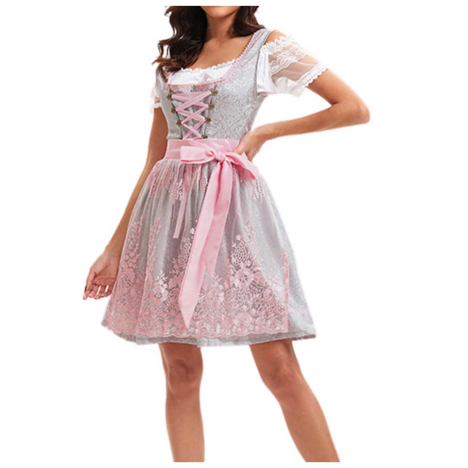 Dirndl Damen 3 Teilig - Trachtenkleid Dirndlkleid Trachten Kleid + Dirndlbluse+Schürze Grosse Grössen Dirndel Trachtenmode Dirndl & Dirndl-Sets für Frauen Mädchen Oktoberfest Outfit S-5XL