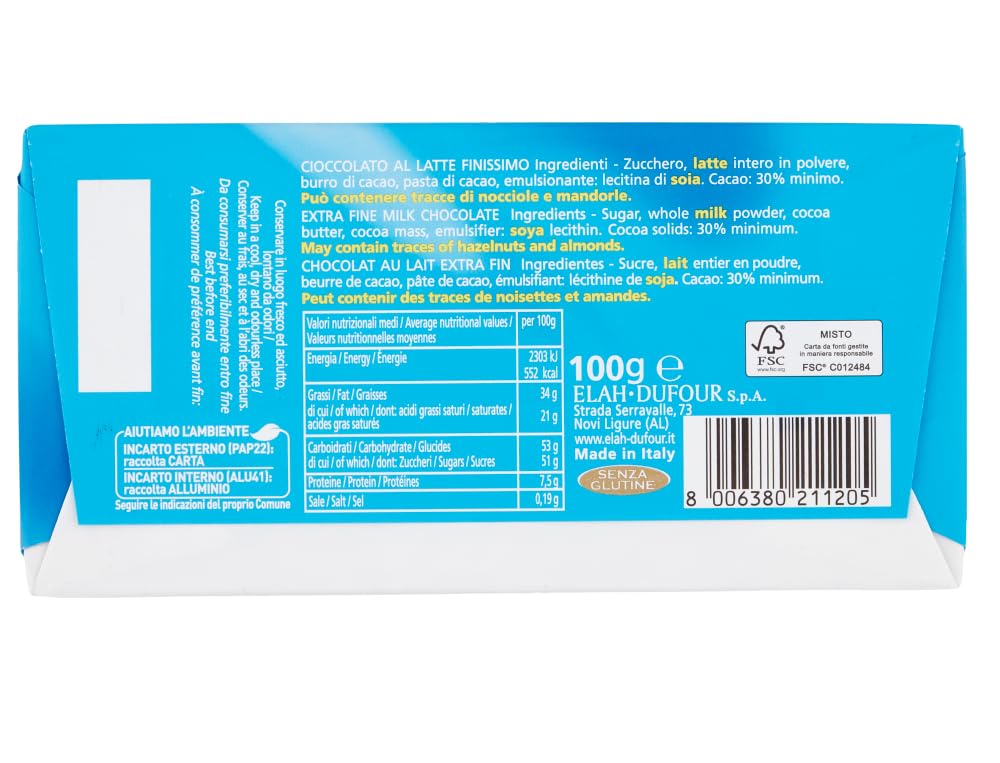 Italian Gourmet Cioccolato al Latte Classico, Milchschokolade 30% 24 x 100g | Tavoletta dolce e cremosa, feiner Kakao-Geschmack für Pause, Backen, Büro, Gesamtnettogewicht 2,4 kg + Kostenlos Polpa 400g