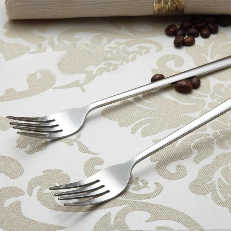 Juego de tenedores de 4/6 piezas, tenedor de mesa de acero inoxidable 304 de 8.5 pulgadas, mango largo coreano, para cena, carne, comida, carne, juego de tenedores de carne, cubiertos de
