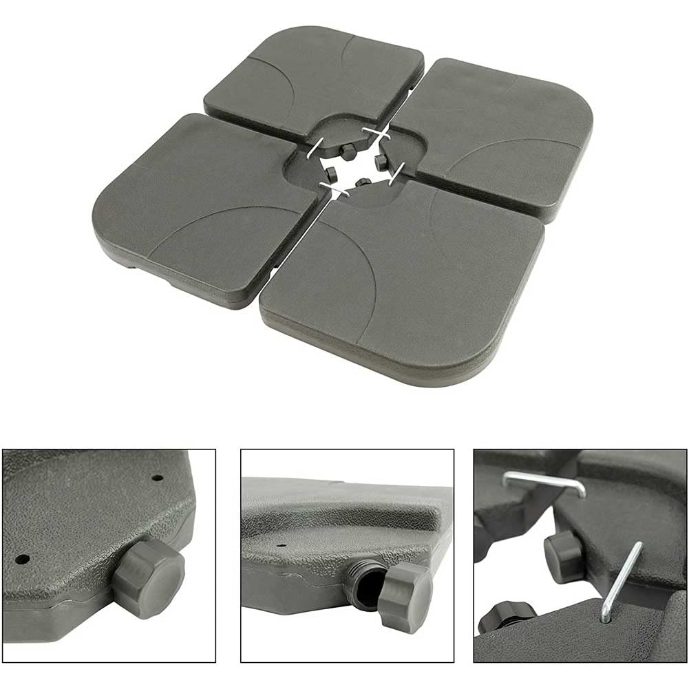 BAKAJI Lot de 4 Supports de Poids pour Parasol en Plastique résistant aux intempéries pour l'extérieur à remplir avec du Sable ou de l'eau de Base, adaptés pour parasols avec Base en Croix