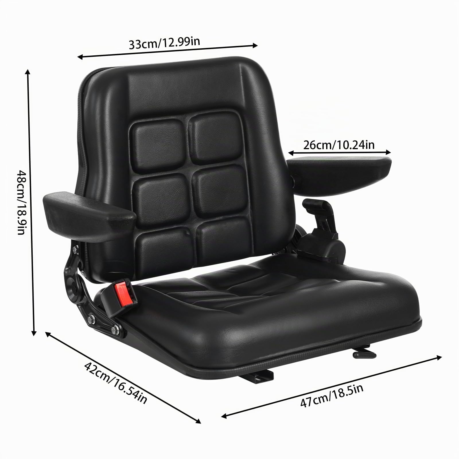 47 x 42 x 48 cm Siège de chariot élévateur universel réglable avec ceinture de sécurité et accoudoir,dossier réglable 35-180°,Résistante Tracteur Siège imperméable pour pelleteuse tondeuse Chargeur