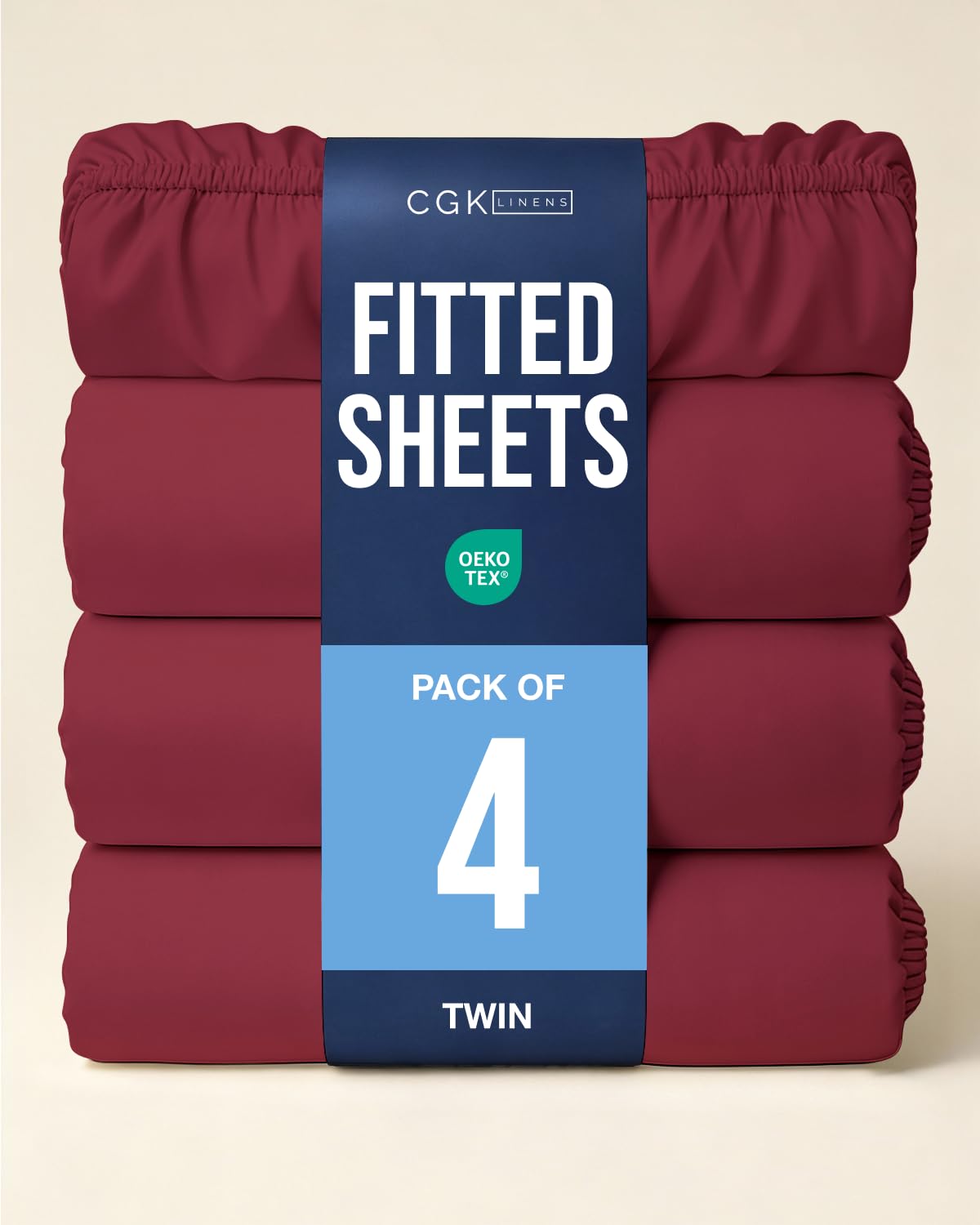 Twin Fitted Sheet - Pack of 4 Single Fitted Bottom Sheet Only - Burgundy