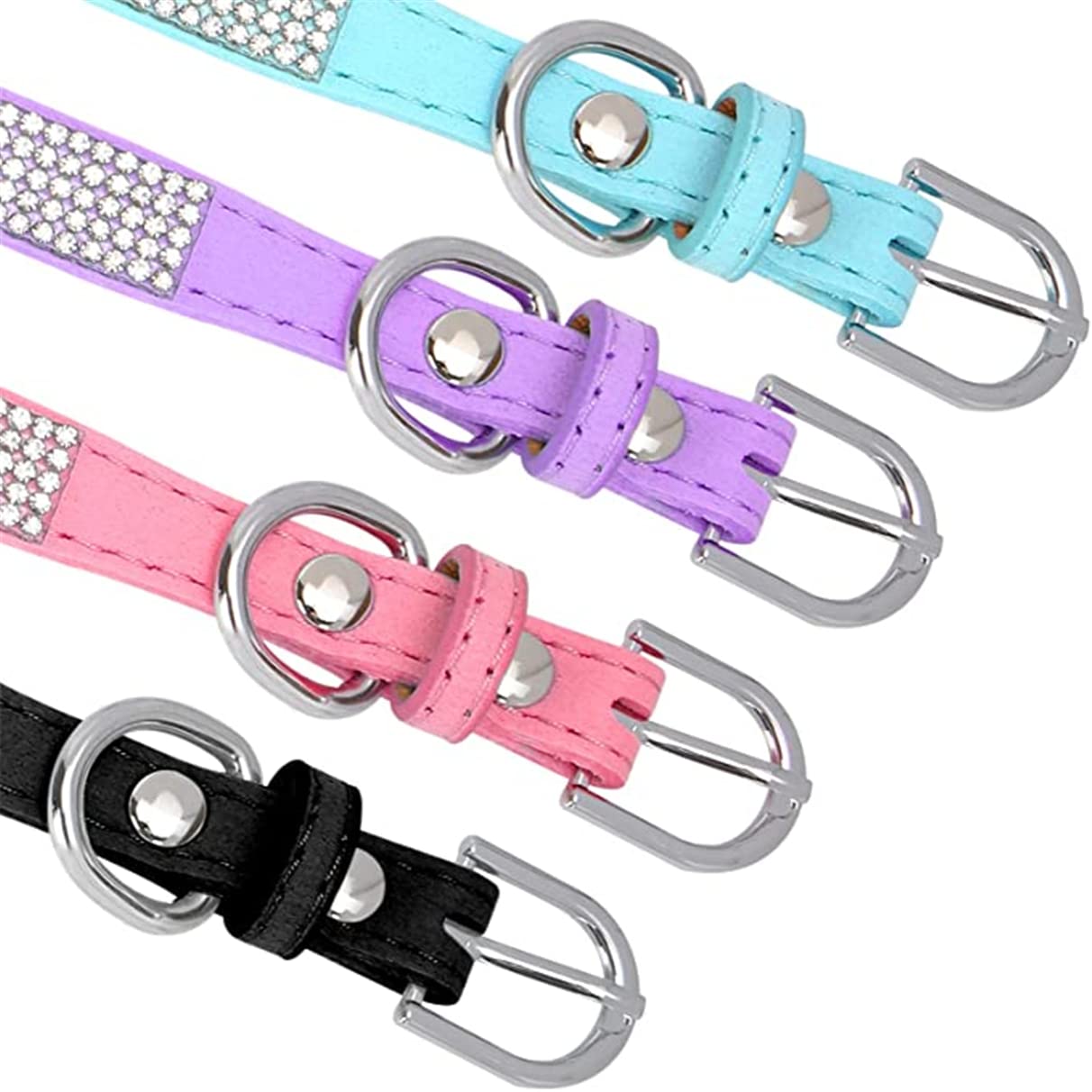 Hundehalsband Mit Strasssteinen Und Fliege - Verstellbares Samtleder-Halsband Für Kleine Bis Große Hunde In Hot Pink