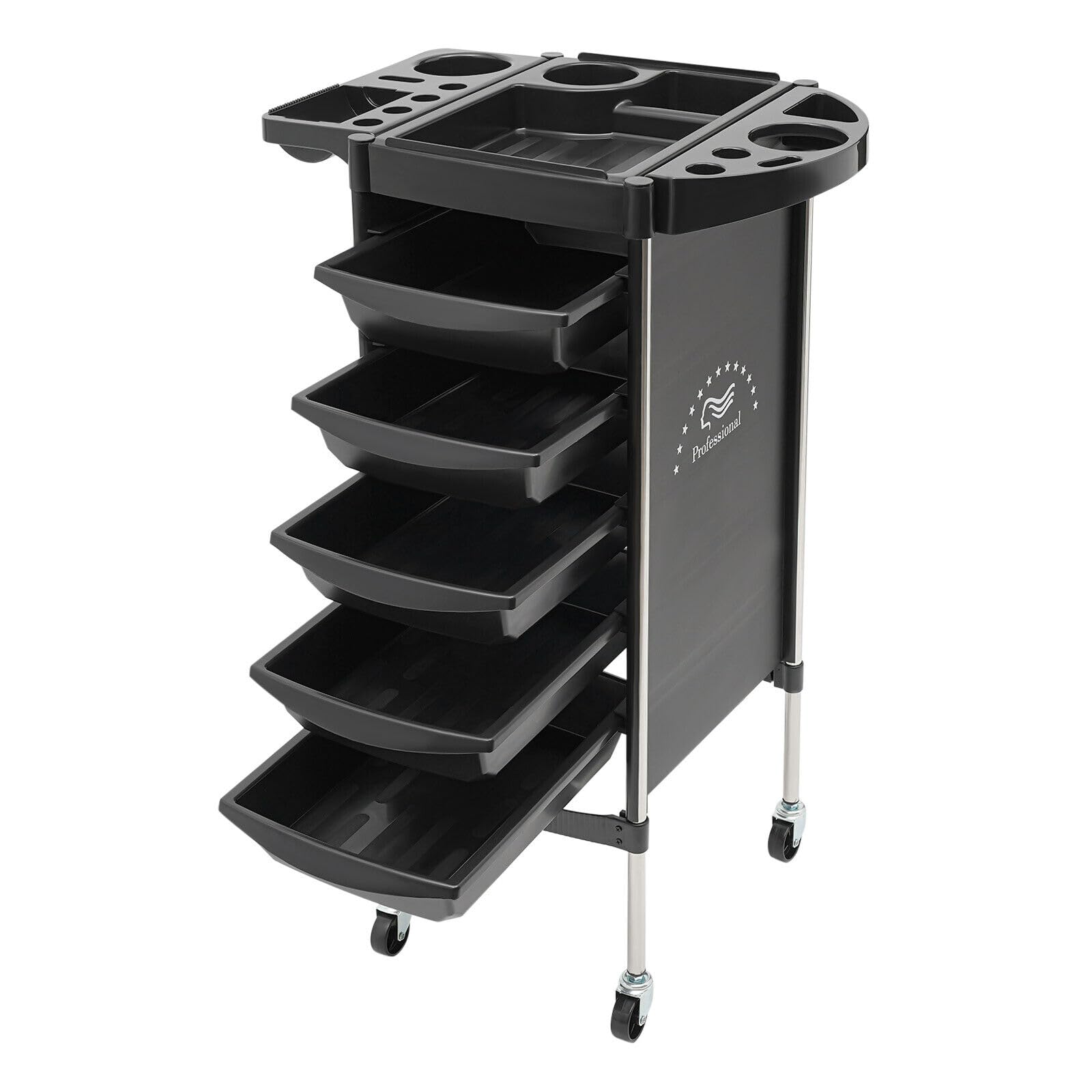 Carrello per Parrucchiere TRIEBAN Pieghevole con 5 cassetti per Parrucchieri, saloni di Bellezza (Nero)