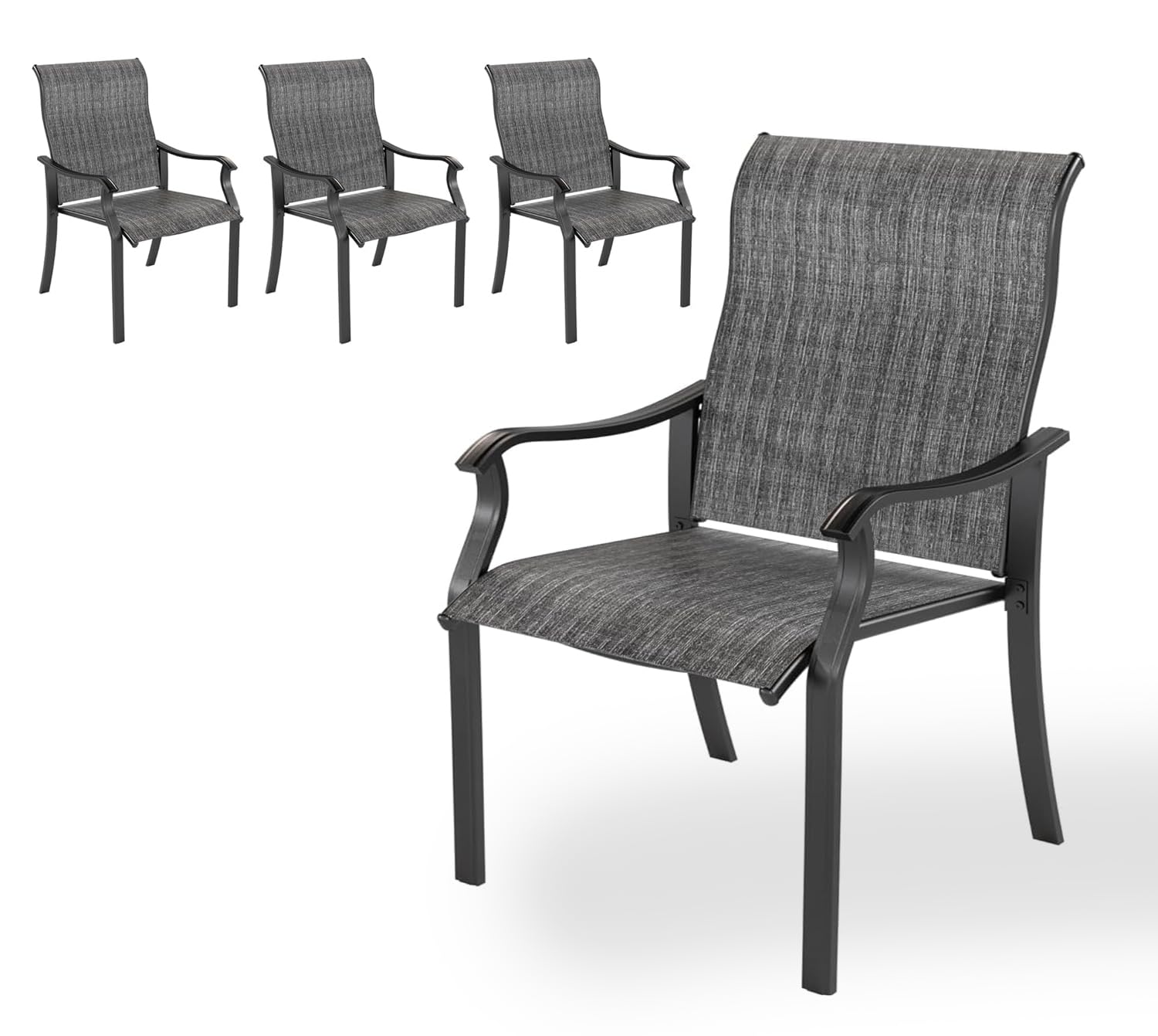 UDPATIO Gartenstühle 4er Set, Hochlehner Gartenstuhl Metall, Textilene Balkonstuhl, Terrassenstuhl 160kg Belastbar, Gartensessel wetterfest für Garten, Balkon, Grau