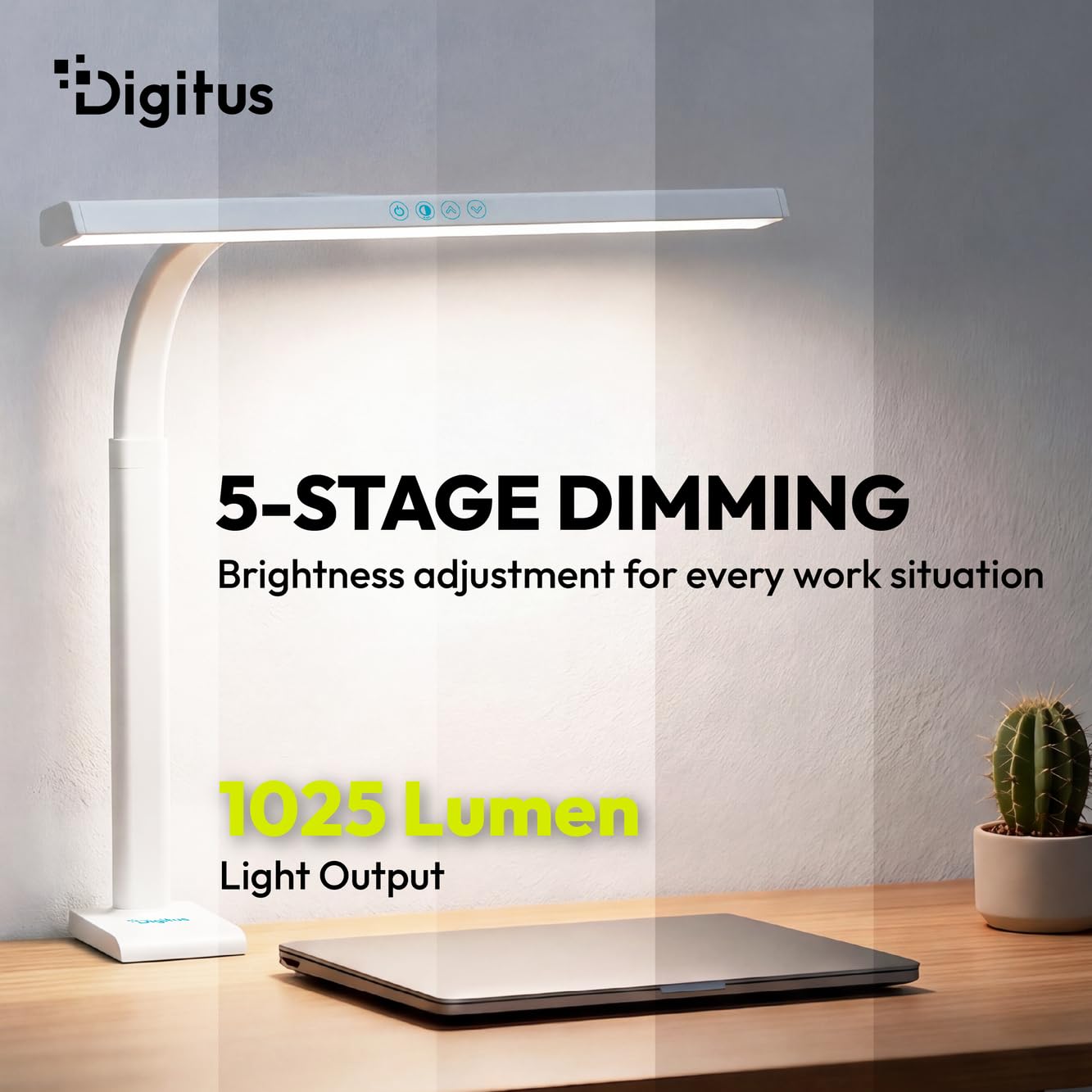Digitus Lampada da scrivania a LED – 1025 lumen – Larghezza 50 cm – 7 W | 1000 lux – Temperatura di colore a 4 livelli – Regolabile – Controllo touch – Braccio flessibile – Base a morsetto – Bianco