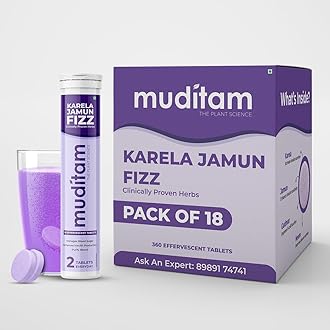 Muditam Ayurveda Karela Jamun Fizz-360 Effervescent Tablets (Karela Jamun Juice), Helps High Sugar Levels, Promotes Healthy Glucose Levels, Promotes Digestive Health, Ideal for 6 Months
