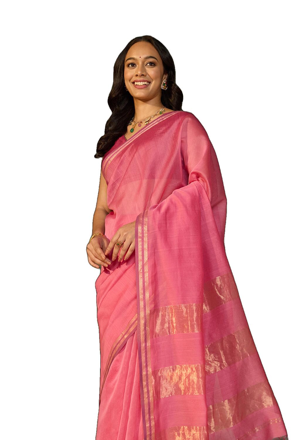 taneira Pink Woven Pure Silk Cotton Maheshwari SareeWith Unstitched Blouse(SAPH01AD3488-Pink)-picture-21