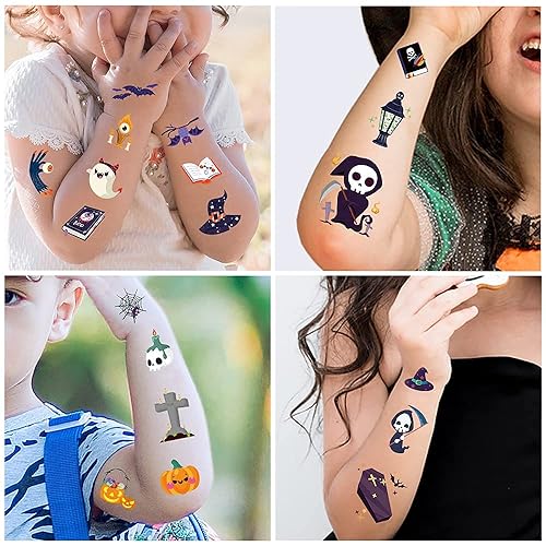 Miniatura 3 de Tatuaje temporal de dibujos animados para niños, 20 hojas de 360 tipos de lindos fantasmas, calabaza, brujas, murciélagos, telaraña, calcomanías de
