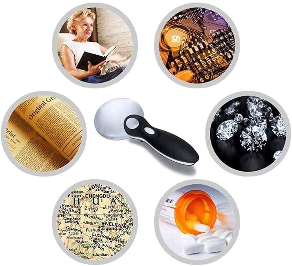 Lupas Lupa de Lectura Lupa sin Montura Lupa de Mano 2 Luces 3X 6X