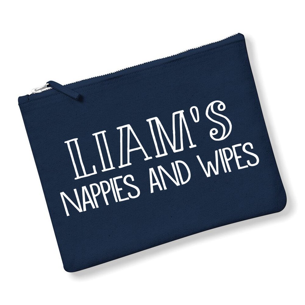 Personalised Babies Nappies and Wipes Canvas Pouch Cotton Drawcord Bag Baby Shower Gifts Personalised Baby Gifts Cute Unique Baby Gifts
