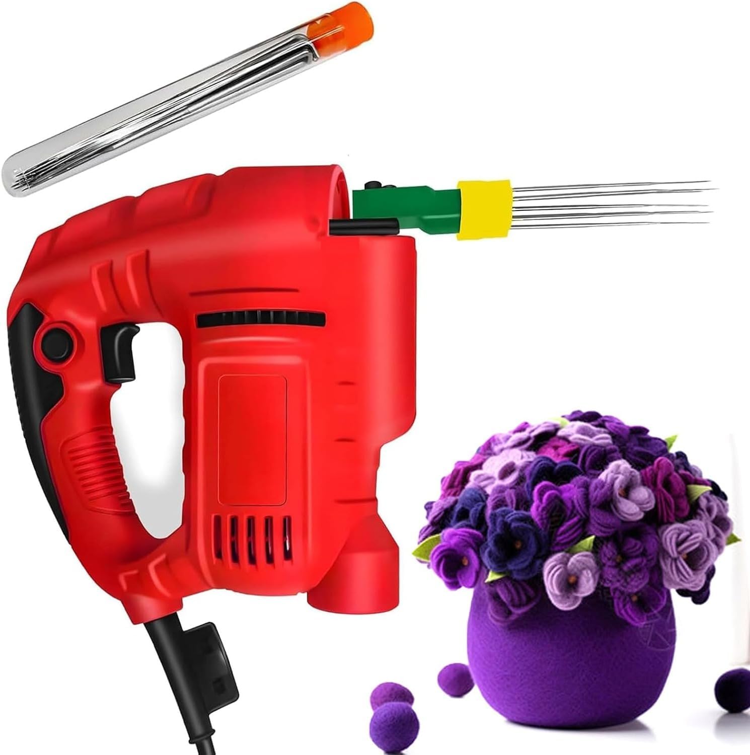 Adjustable Electric Wool Felting Machine, Speed Control Needle Poking Tool with 1-7 Replaceable Nozzles for DIY Felt Crafts and Wool Painting Projects
