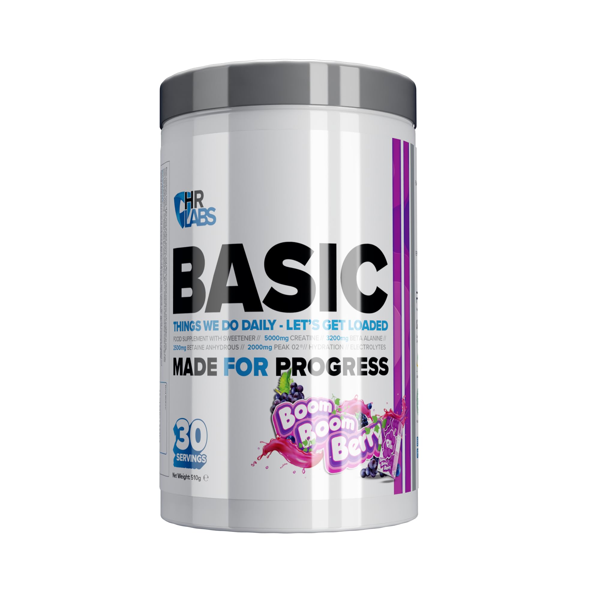 Basic, Things we do Daily Creatine and Electrolytes Pre/Intra Workout, Beta Alanine & Betain Hydrous Hydration Formula, 510g & 30 Servings, Vegan (Boom Boom Berry)