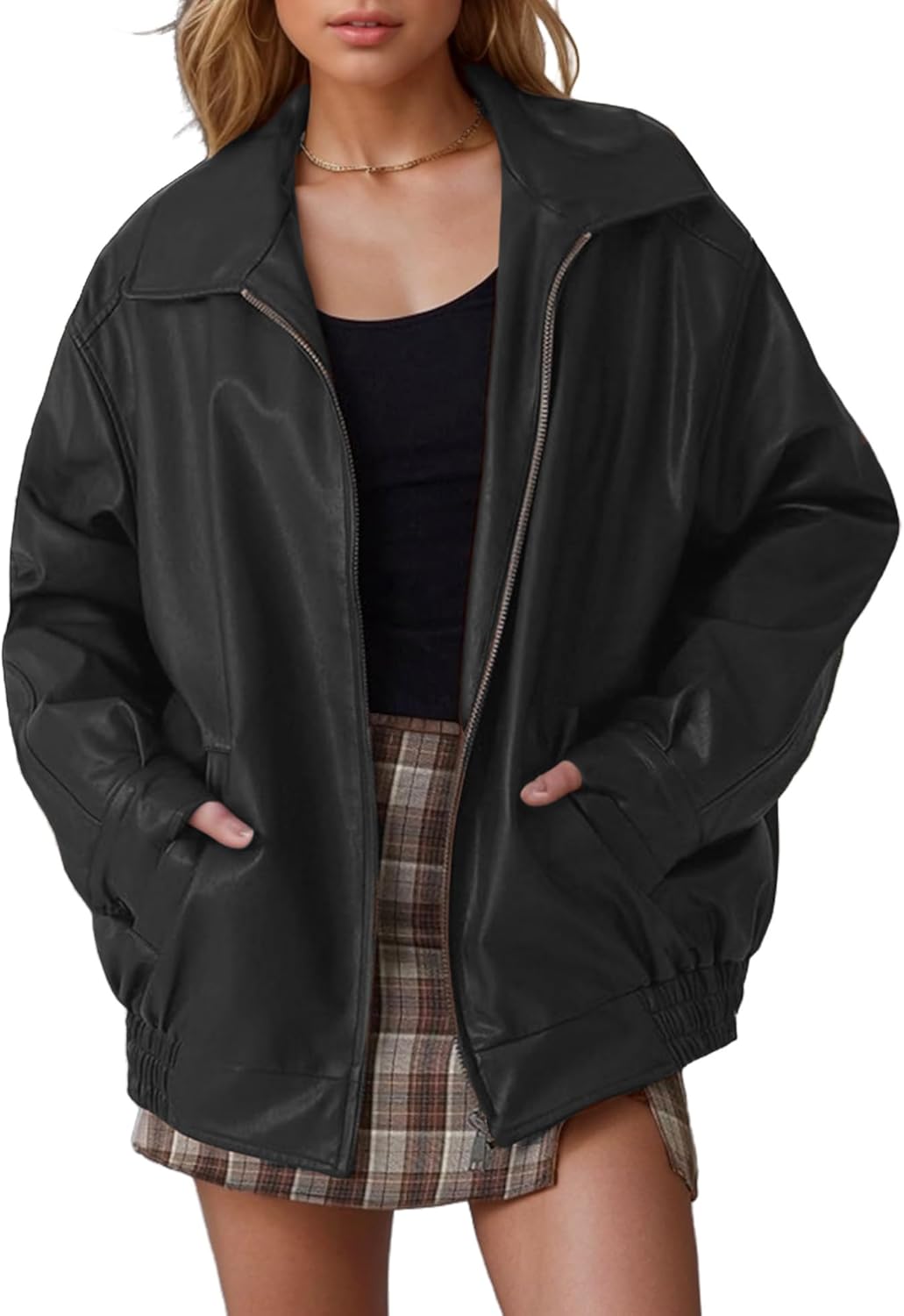 Black Leather Jacket Women Oversized Faux Suede Motorcycle Bomber Leather Jackets 2025 Fall Fashion Outfits Winter Clothes Black XXL