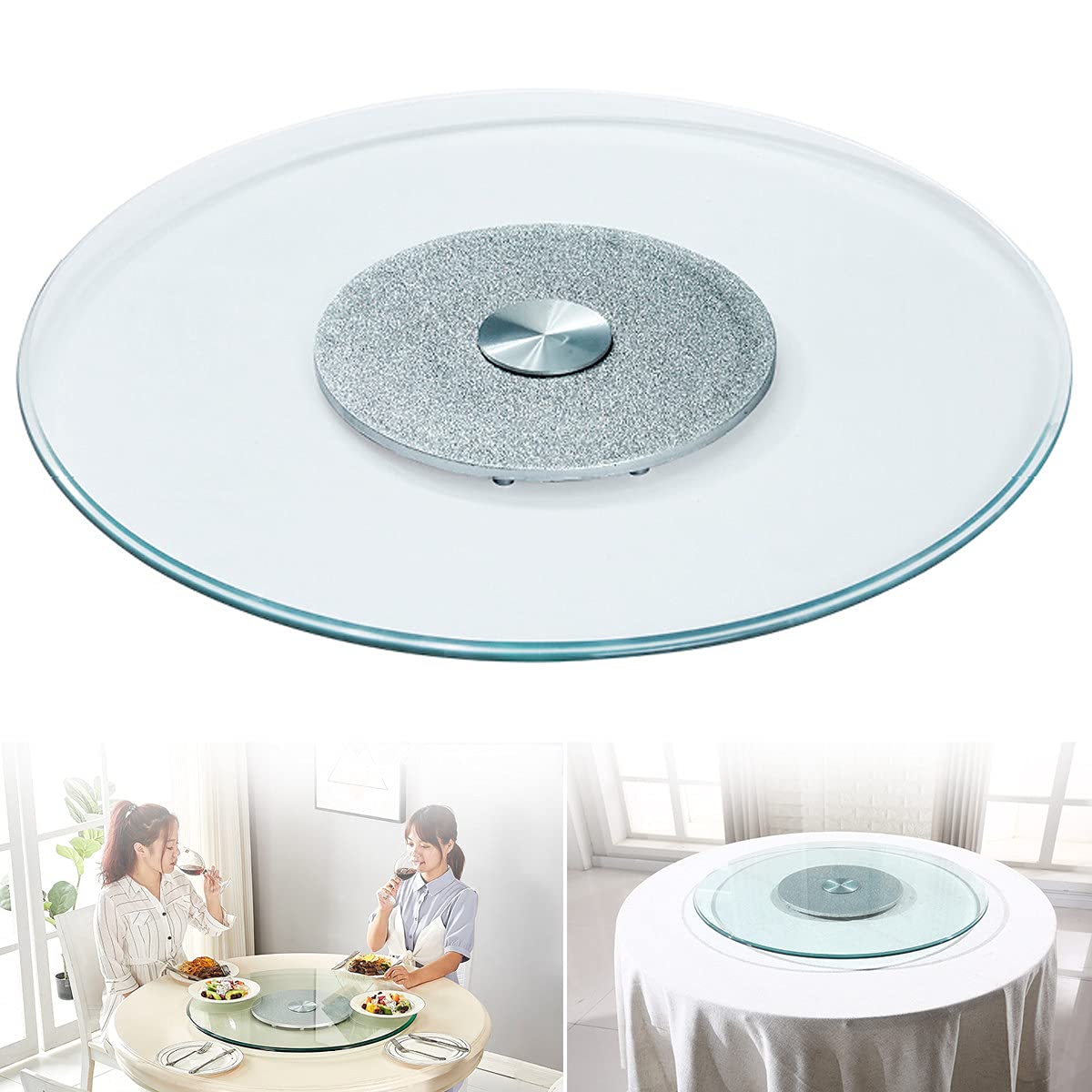 Plateau tournant Lazy Susan transparent en verre trempé de 60cm à 120cm