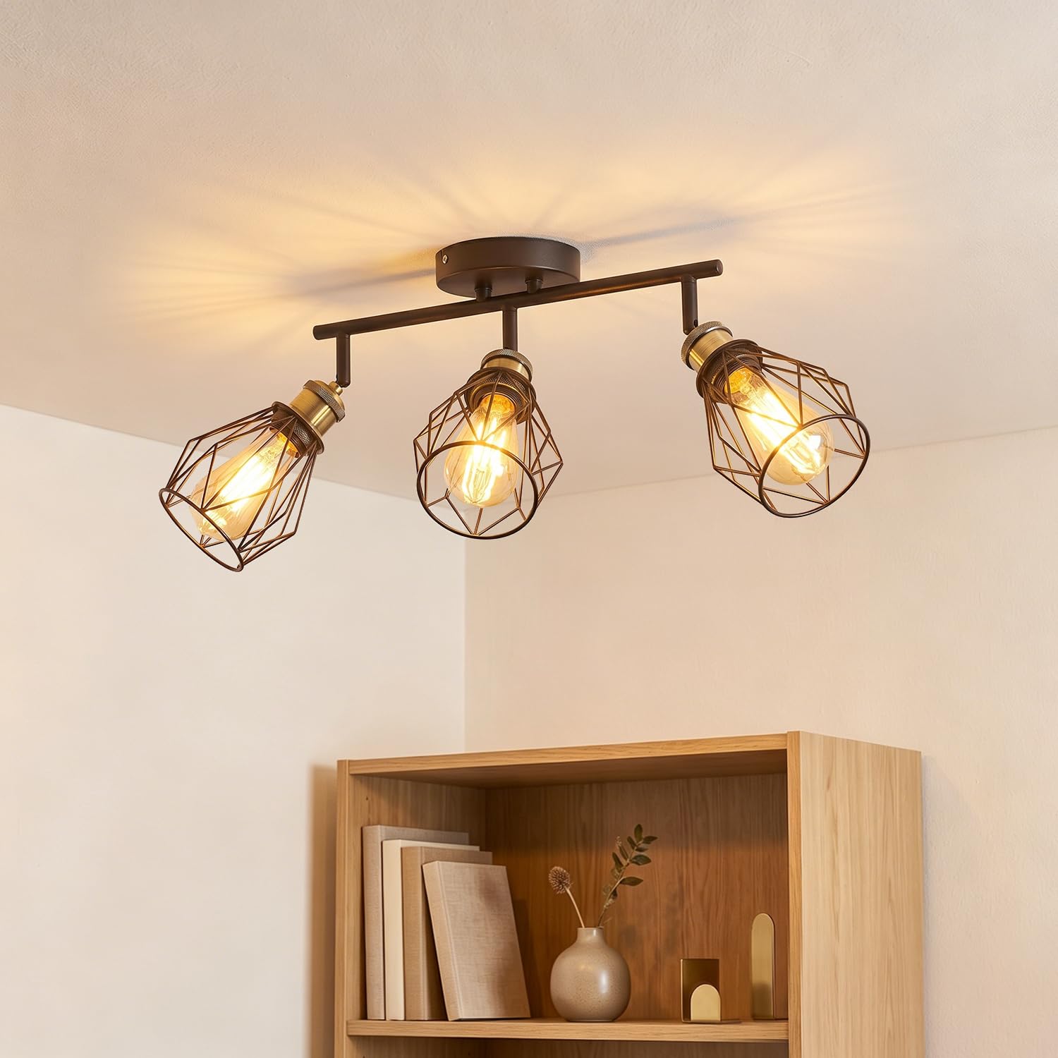 ANWIO Retro Ceiling Light Fitting,Spotlights Ceiling Light 3 Way, Black Kitchen Ceiling Lights with E27 Socket, Adjustable Wall Spot Light Ceilings,Ceiling Lights Living Room(No Bulbs)