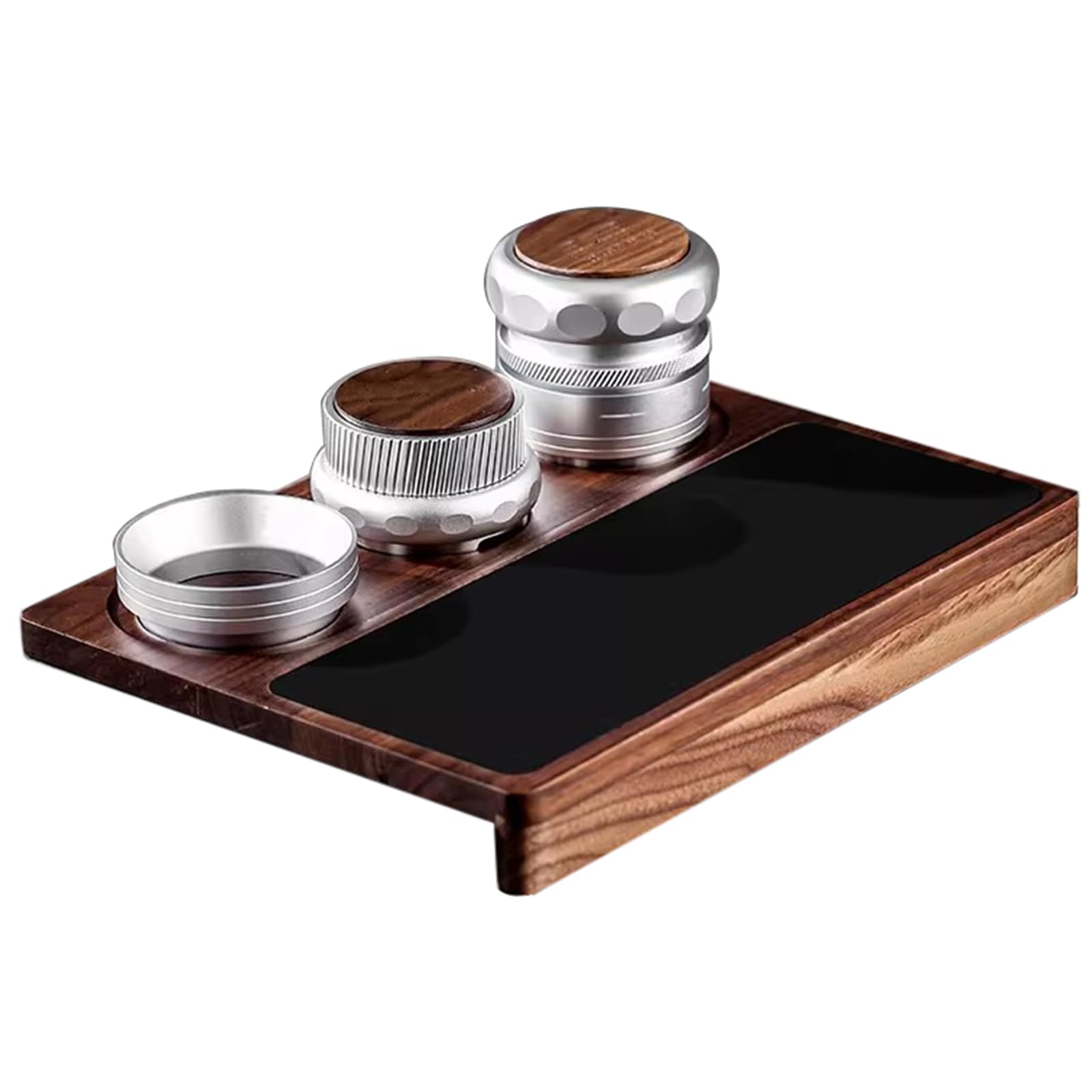 SICWEDIM 4 PCS Espresso Accessories, Adjustable Height Coffee Tamper with Threaded Base, WDT Tool, Dosing Funnel, Universal Walnut Storage Mat, for 58mm Portafilter (Silver)