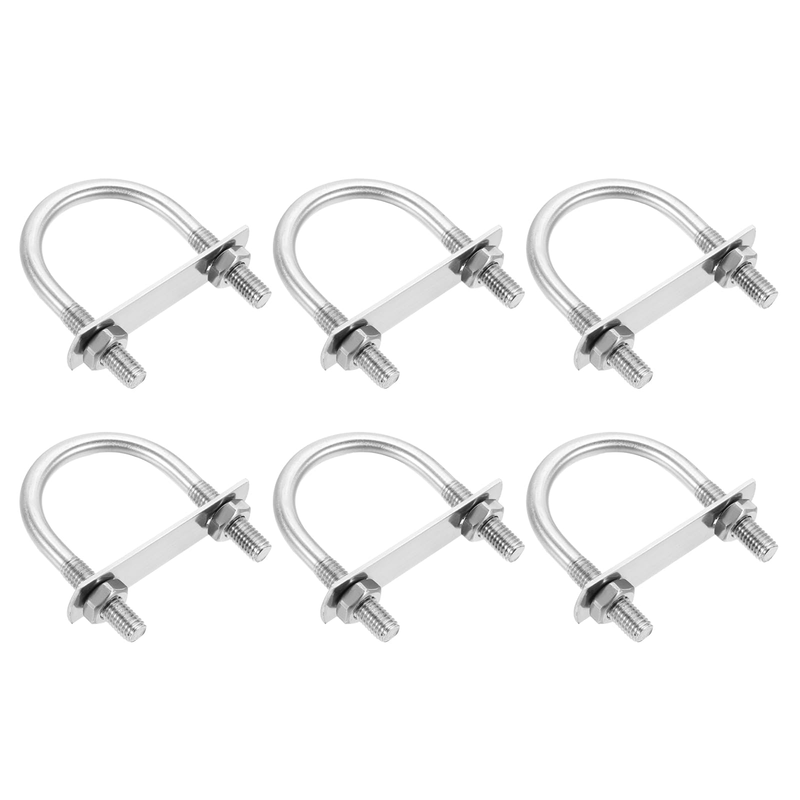 sourcing map M8 Round U-Bolts, 6 Sets 45mm(1.77") Inner Width 73mm(2.87") Length 201 Stainless Steel U-Clamp Bolt with Plates & Nuts for Automobile, Trailer, Boat Trail, Silver