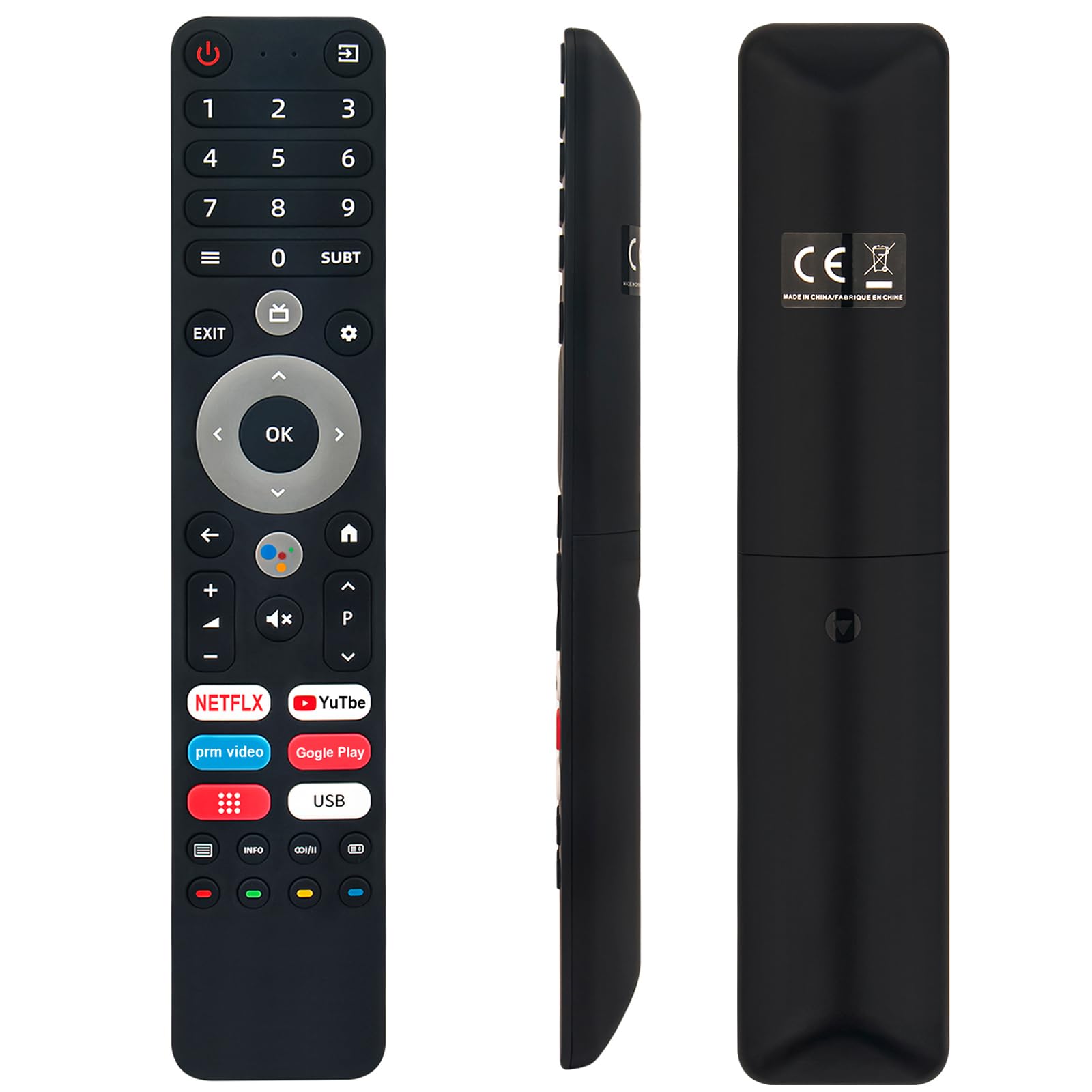 VINABTY remote control highlighting the voice control button with a glowing microphone icon.