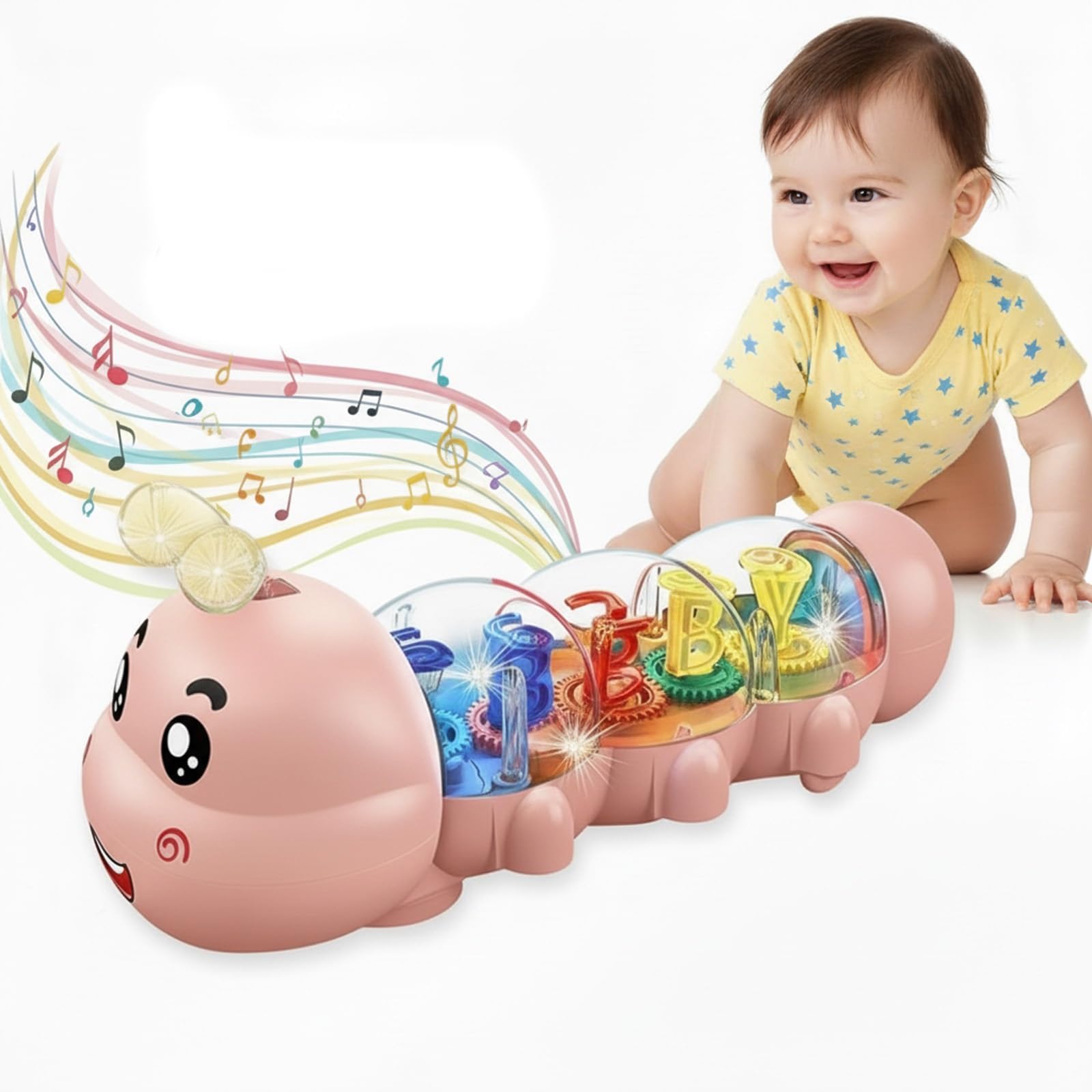 CHANGYUE Giocattolo strisciante a forma di bruco con luce e musica, per gioco sul pancino, interattivo per bambini