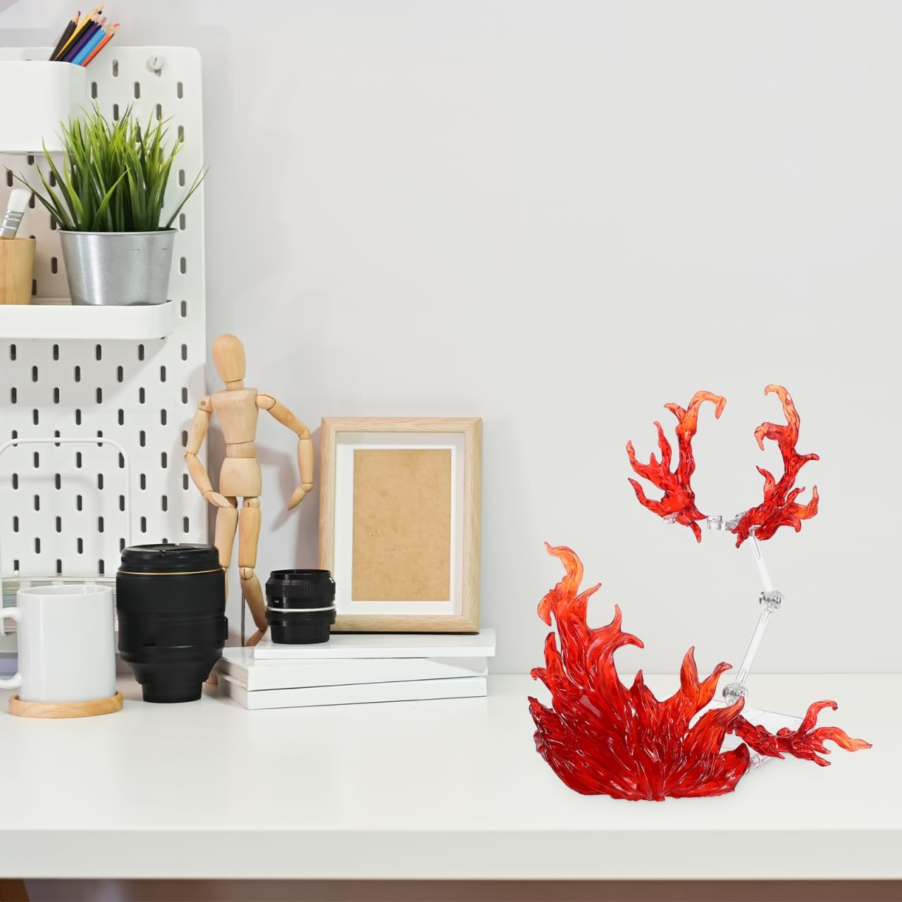 iplusmile Action Figure Stand, Assembly Action Figure Display Holder Base Doll Model Support Stand, Figure Display Fire Effects Compatible with HG RG SD SHF 1/144, Red