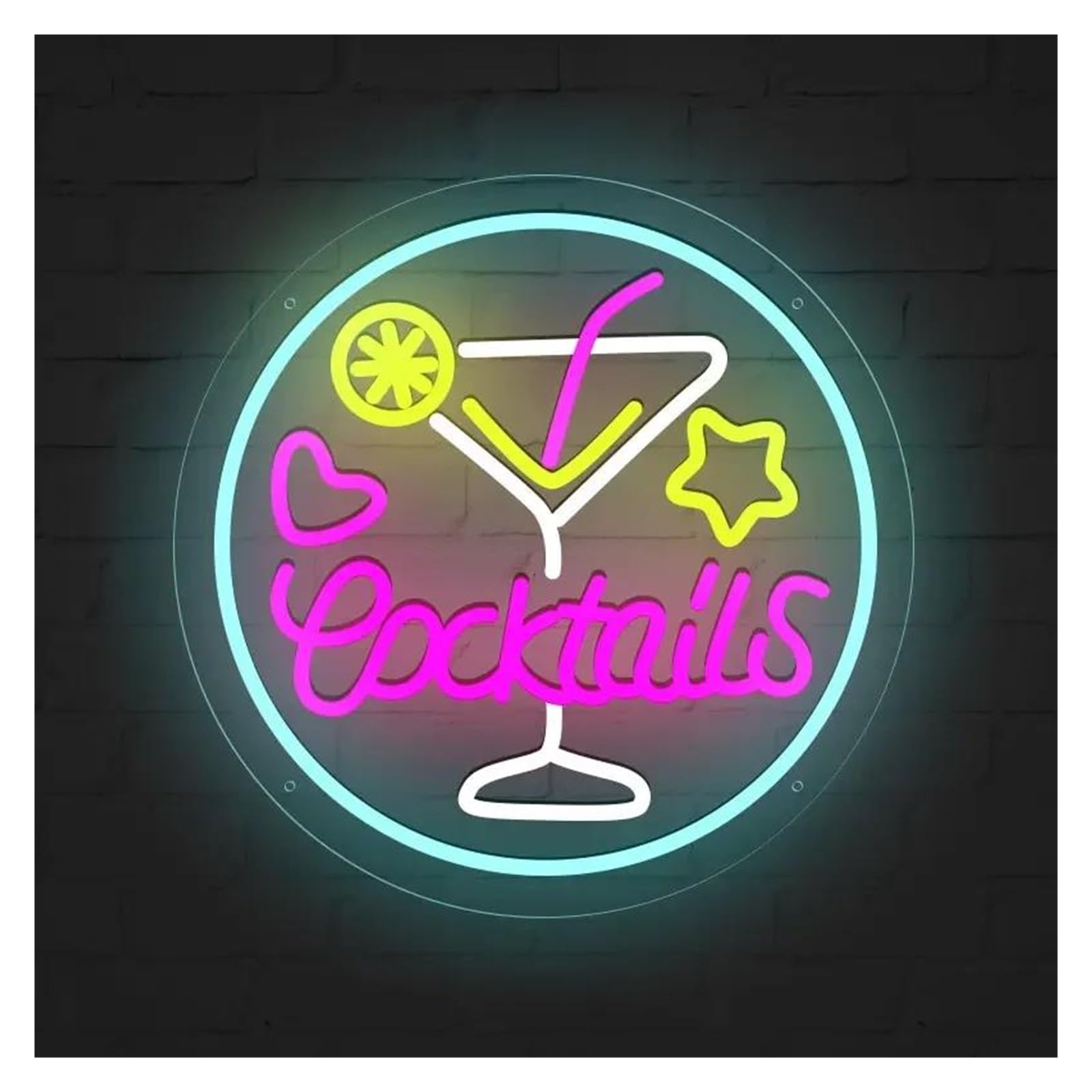 SHOUXI Sign Lamp Cocktails Neon Signs Light USB Powered for Beer Bar Pub Restaurant Party Wall Decor Sign Illuminated 38cmx38cm