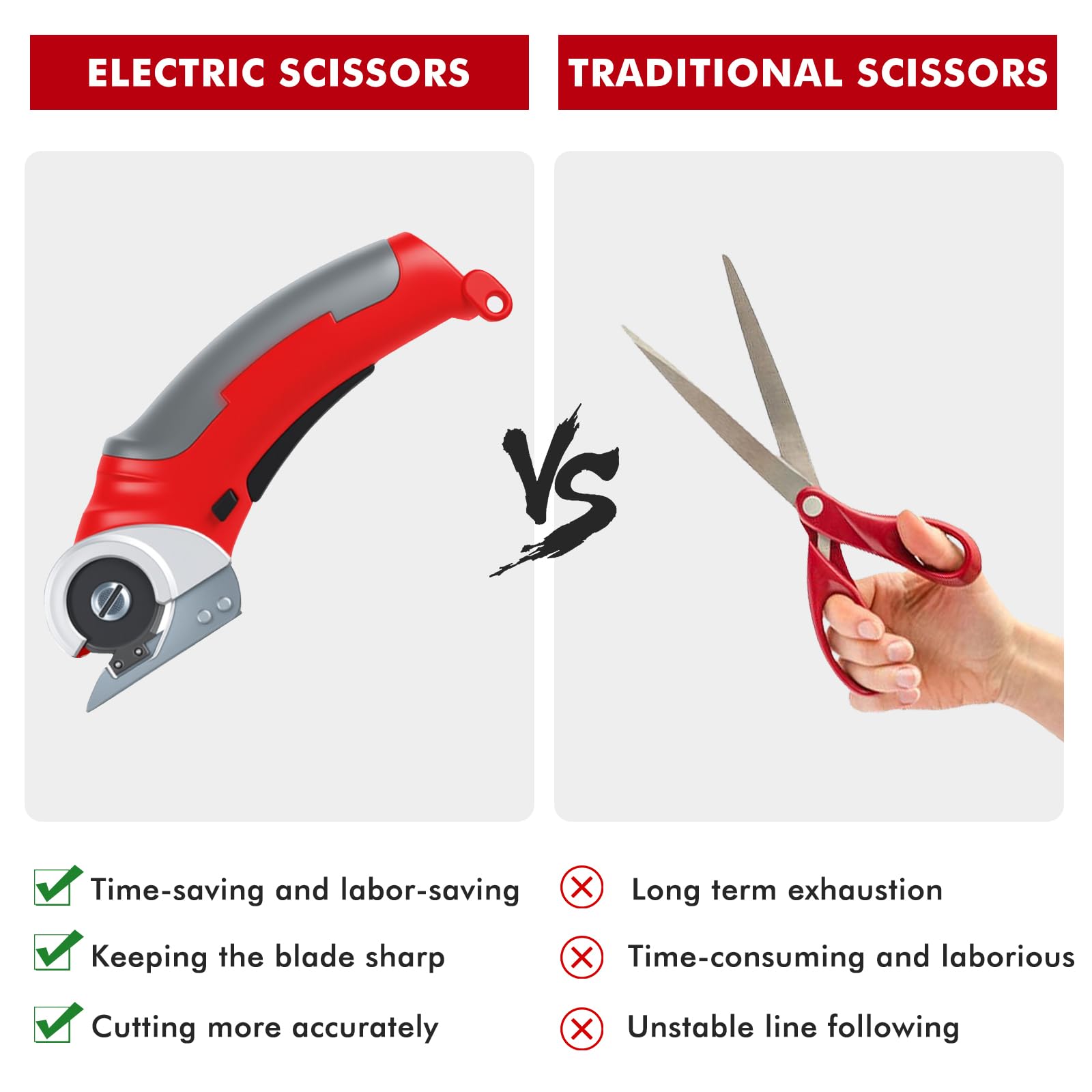 Cortador de cartón eléctrico, 2000 Mah, tijeras eléctricas, 4,2 V, tijeras eléctricas con interruptor de seguridad, para telas alfombras de cuero (rojo)