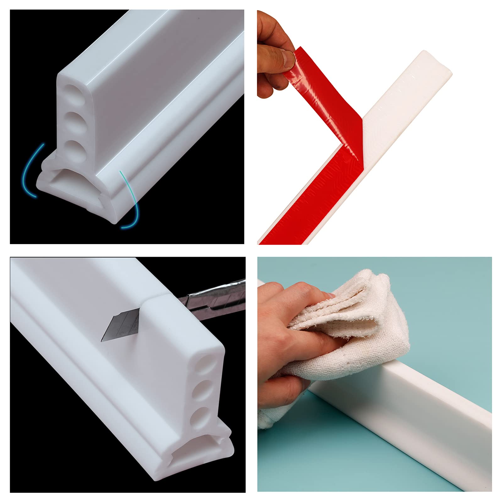 Tira Impermeable de Silicona Flexible,Autoadhesivo Tapón de Agua de Presa de Agua,Umbral de Ducha para Separación Húmeda y Seca para Cocina y Baño,Transparente,150cm/59in