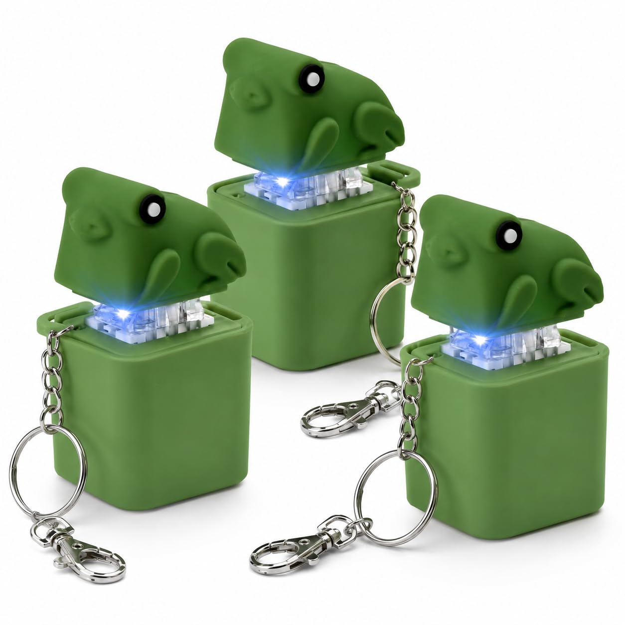 3Pcs Frog Keyring, Frog Keychain, Popping Button Fidget Keychain Set with Croaking Sound, Compact for Desk and Travel