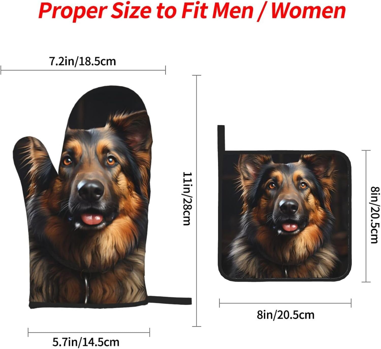 German Shepherd Oven Mitts and Pot Holders Sets,Kitchen Oven Gloves Microwave,BBQ-Heat Resistance