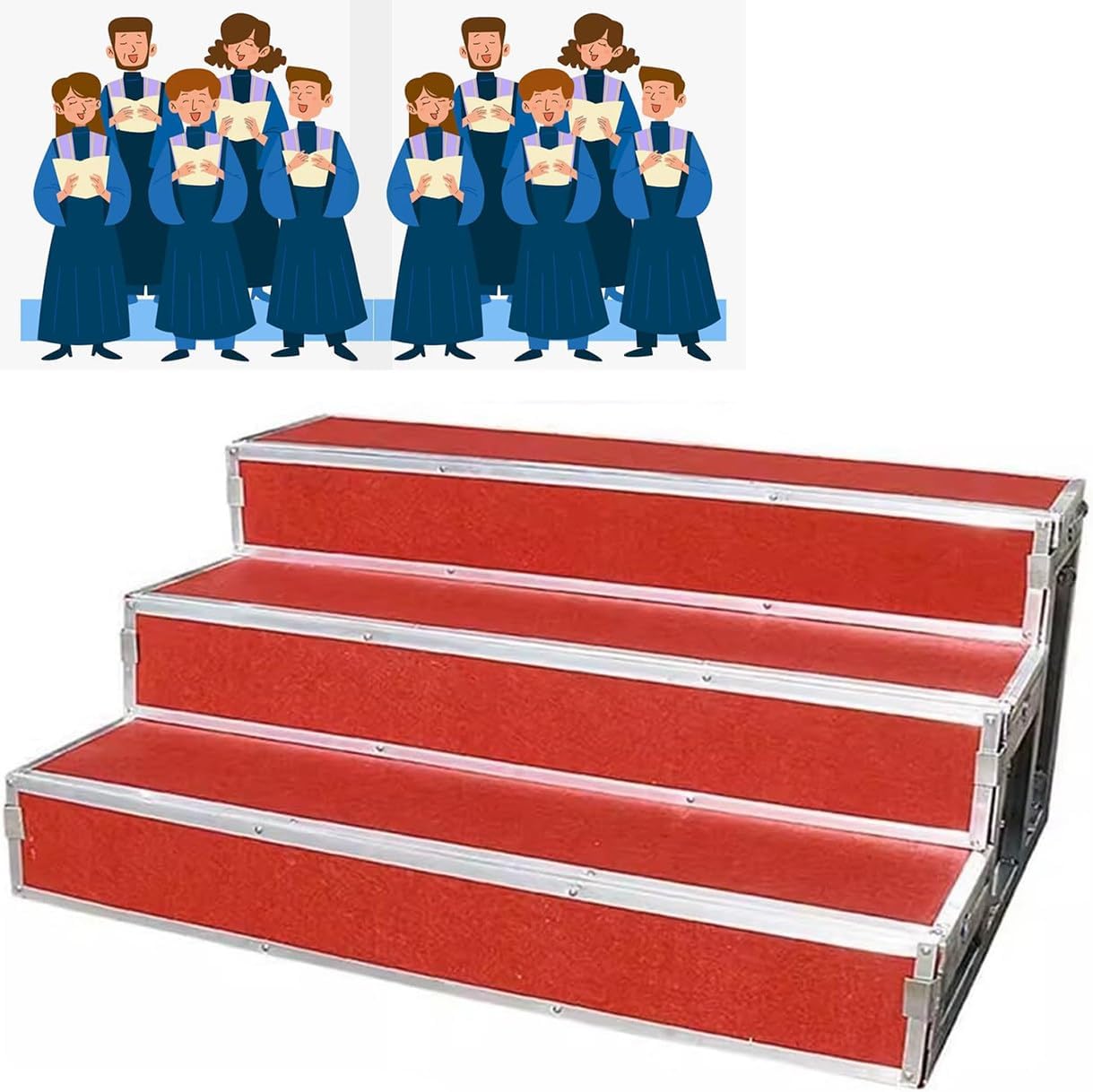 3-Level Choir Risers Steps, Non-Slip Sturdy Movable Ladder, Portable Stage Platform for Classroom, Church & Events, High Weight Capacity, Easy Assembly