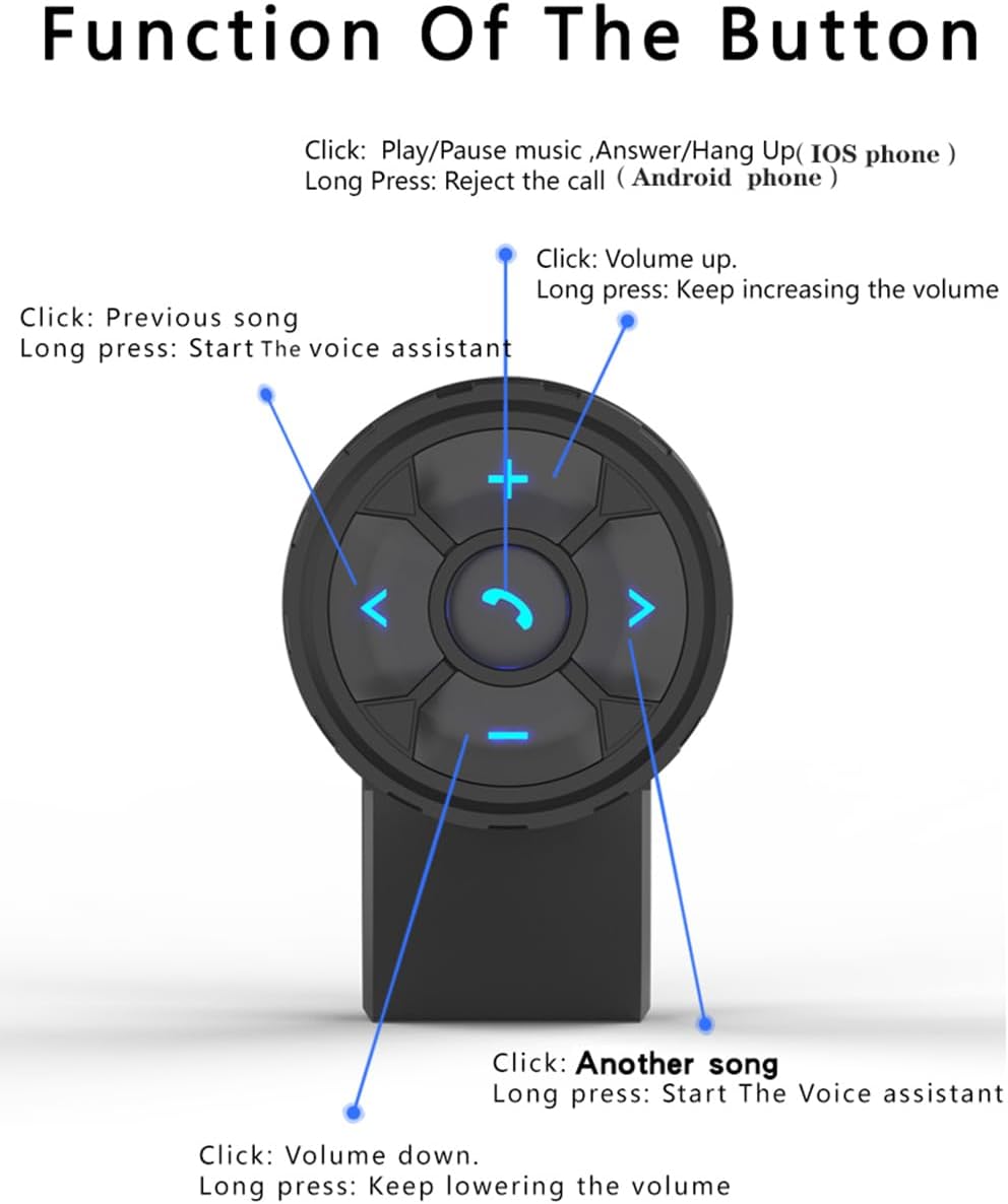 Bluetooth Media Controller for Phone Music Volume, Mobile Phone Car-Mounted Music Remote Control, Answer the Phone, Compatible with Android and Apple Devices - Easy Installation, Used in Cars