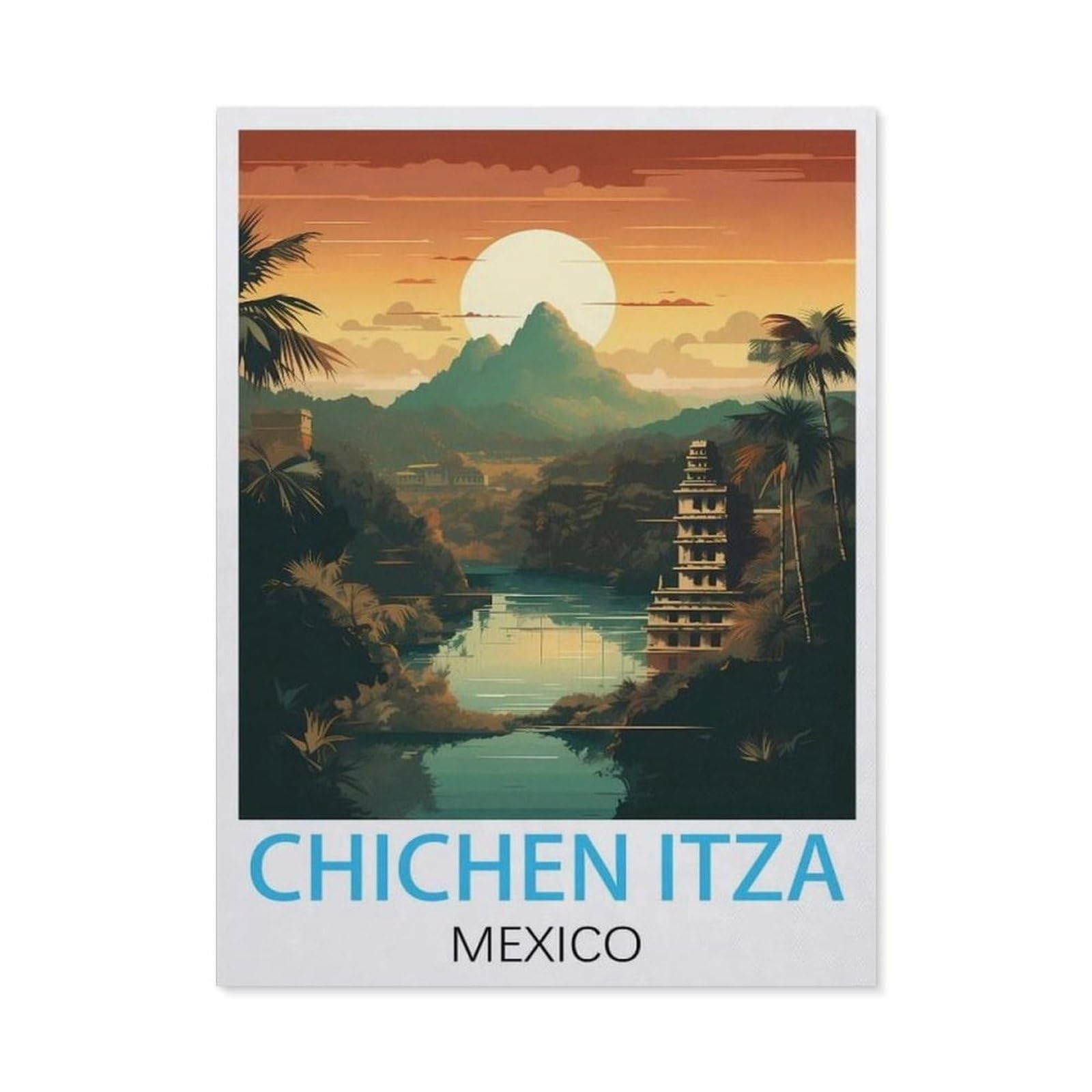 BEAYODKP 5D DIY Diamond Painting Kit，Chichen Itza Mexico Vintage Travel Posters，Crystal Mosaic Full Drill Round Diamond Painting Embroidery Accessories（50 x 60 cm/19.68 x 23.62 inches）-BY97