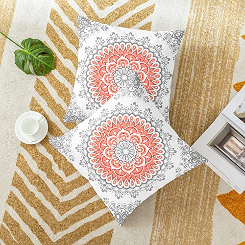 Calitime Throw Pillow Covers Pack Of 2 Cozy Fleece Dahlia Floral Medallion Compass Mandala Style Cushion Cases For Couch Bed Sofa Farmhouse Decoration 18 X 18 Inches Living Coral Grey #TOP4