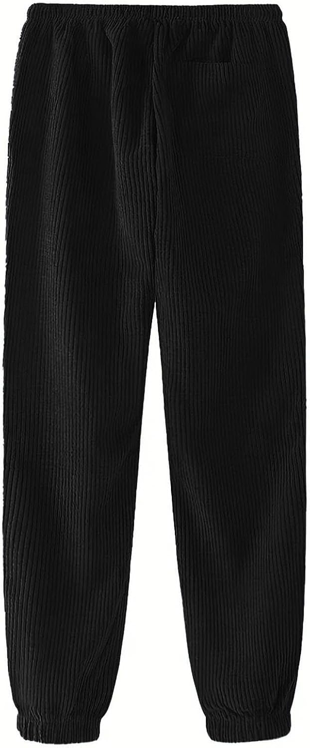 Wide Leg Knit Waffle Pant for Men, Drawstring Textured Waist Sweat Pant Loose Fit Lightweight Straight Leg Trousers