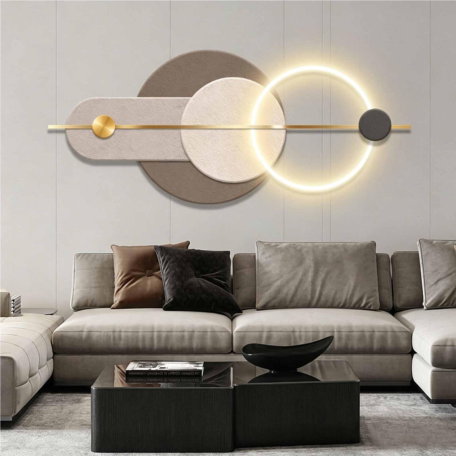 YDAECKRYVB 3D Sandstone Wall Art With Warm LED Lights – Circular Sandstone Wall Sculpture – Large Plug-in 3D Wall Decor – Wall Art Suitable For Living Rooms And Bedrooms(B,140 * 60cm/55.1 * 23.6in)