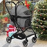 YITAHOME Hundewagen 3 in 1 Hundebuggy Bis 15.9kg, Klappbar, Hundewagen für Kleine Hunde, Hundebuggy Kleine Hunde, Hunde Buggy, katzenwagen, Faltbar Hund Kinderwagen, Tragbarer Kinderwagen (Grau)