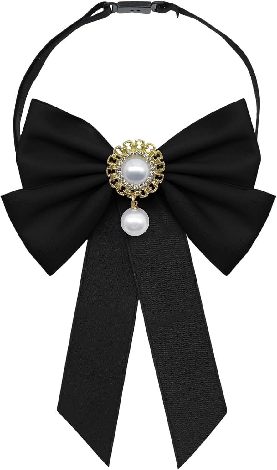 Kids Bow Tie, Pre-tied Girl's Bowtie Ribbon Bow Ties with Pearls for School Uniform Graduation Celebration Casual