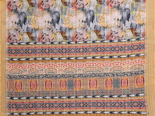 Image of Sidhidata Women's Cotton Linen Blend Lining Digital Printed Saree With Unstitched Blouse Piece (Linen Lining Saree)