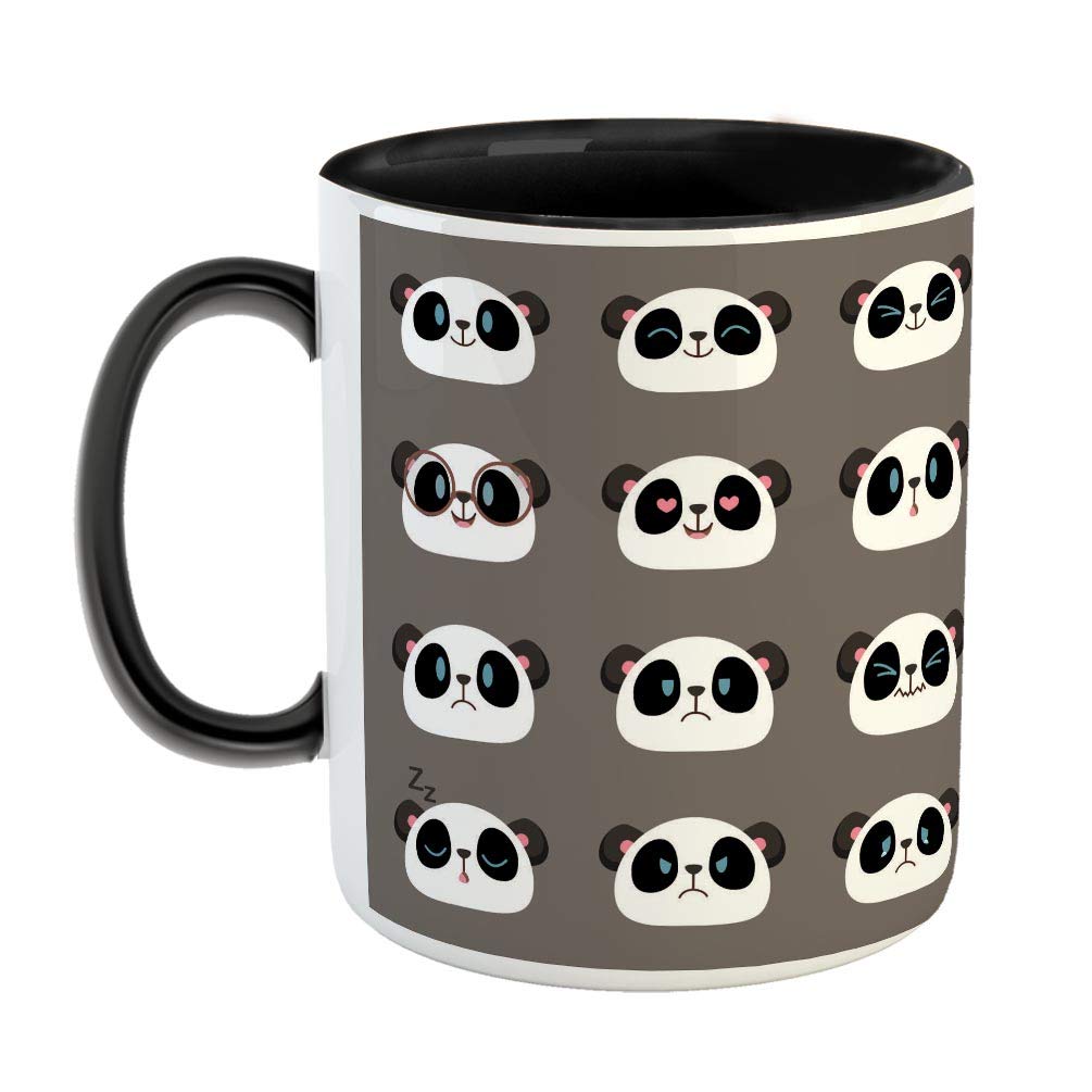 FurnishFantasy Panda Face Emojis Ceramic Coffee Mug - Best Birthday Gift for Boys, Girls, Kids, Return Gifts - Color - Black (0768)