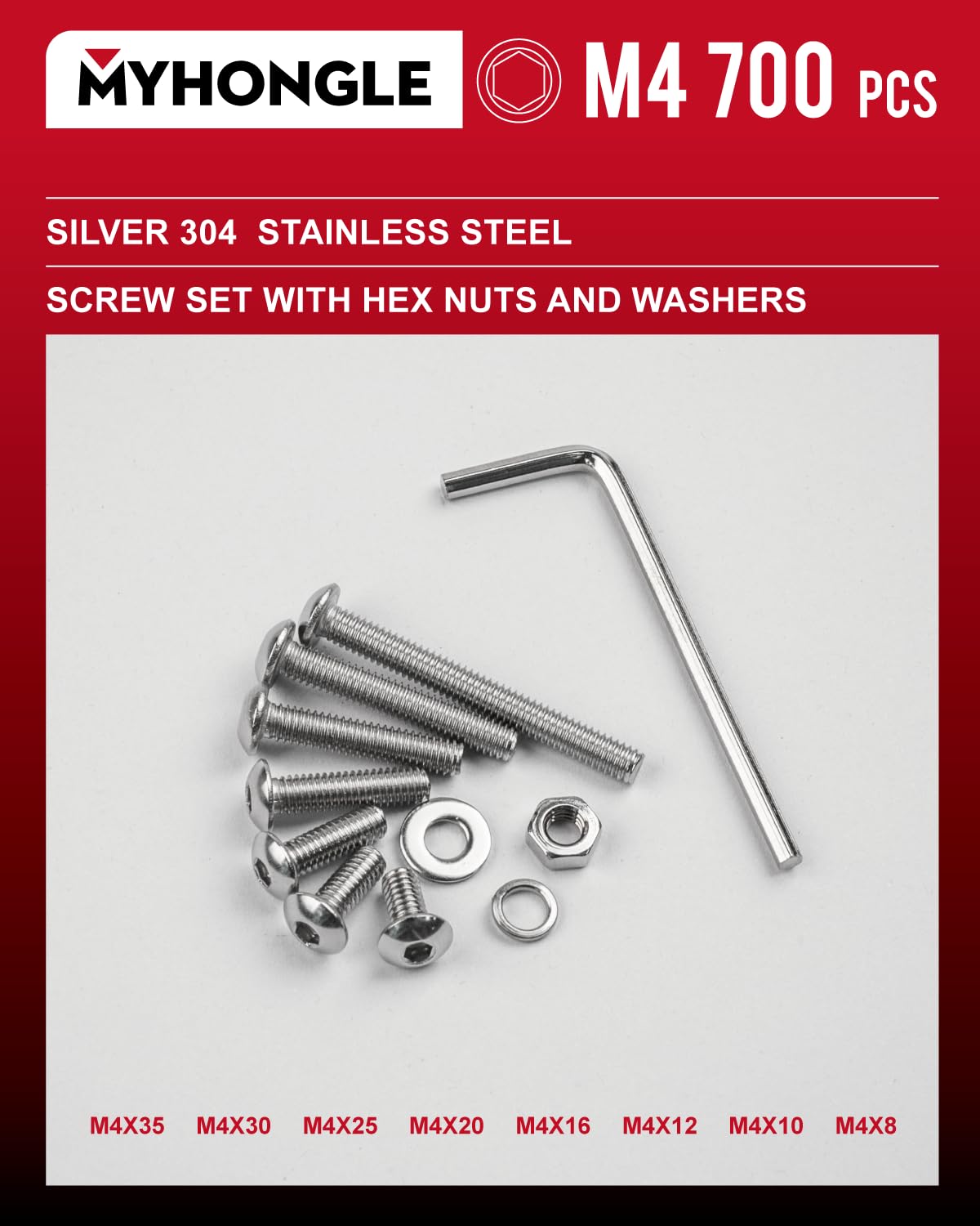 640 stuks M4 schroevenset, lenskop, binnenzeskantschroeven, moeren, set lenskopschroeven met moeren, machineschroeven, assortiment schroefdraadschroeven en moeren met sluitringen