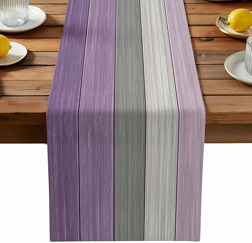 Miniatura 246 de Camino de mesa de algodón y lino estilo granja rústico retro, textura de madera de granero, color degradado marrón y gris, antideslizante,