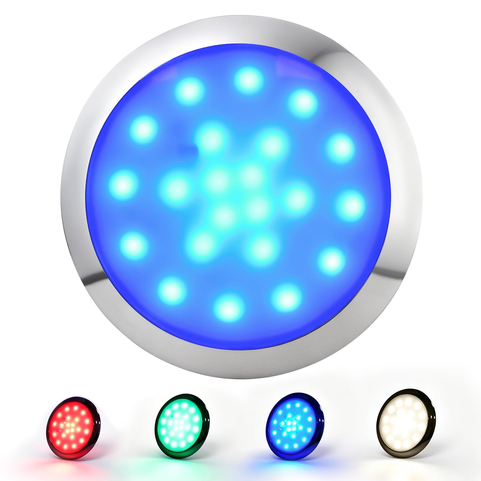 5" Round Ultra-Slim RGBW LED Boat Courtesy Light, 12V Surface Mount Marine