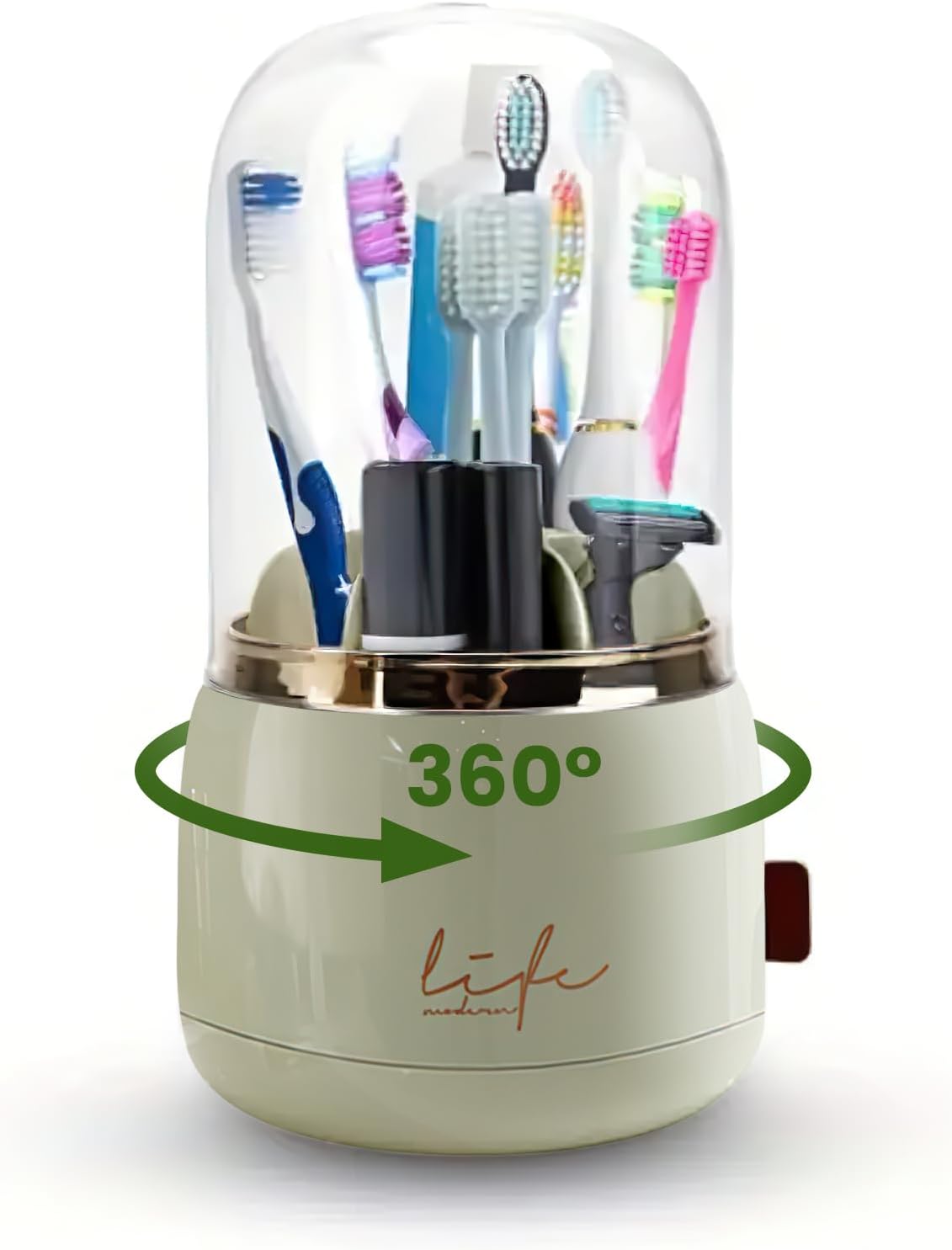 Toothbrush Holders for Bathrooms,Rotating 7-Slot with Cover and Draining Water,Kids Electric Toothbrush Holder and Toothpaste Stand Storage for Bathroom Accessories Counter Organizer Vanity