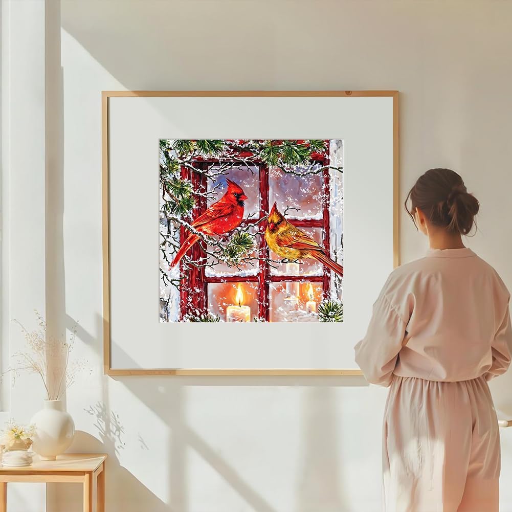 DIADAY 5D Diamond Art Painting Kits for Adults Cardinals, Red Bird Diamond Painting Kits for Adults, DIY Full Drill Diamond Art for Home Wall Decor Gift 12 x 12 Inches image 2